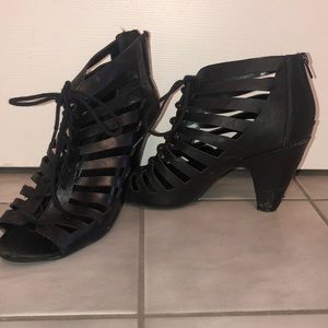 Black Leather Cut Out Heels